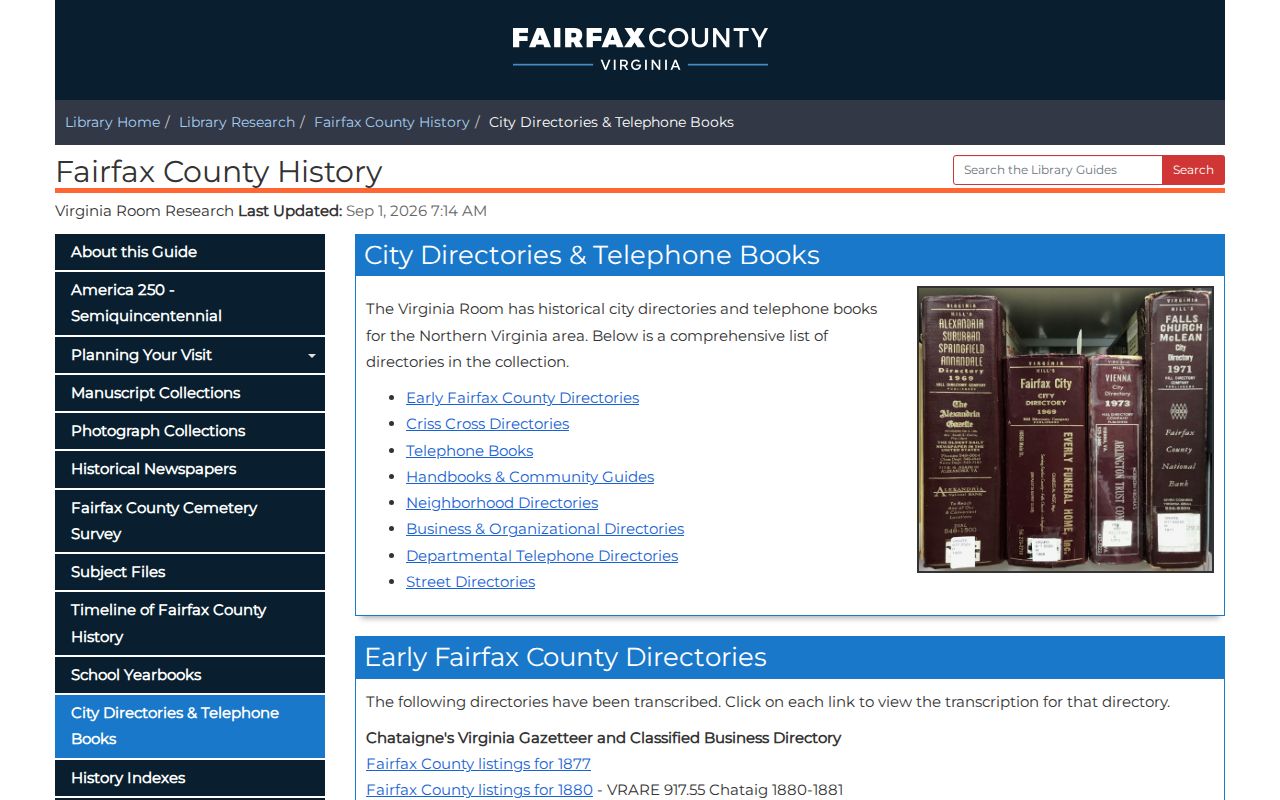 Fair Oaks city directory holdings at Fairfax County Library