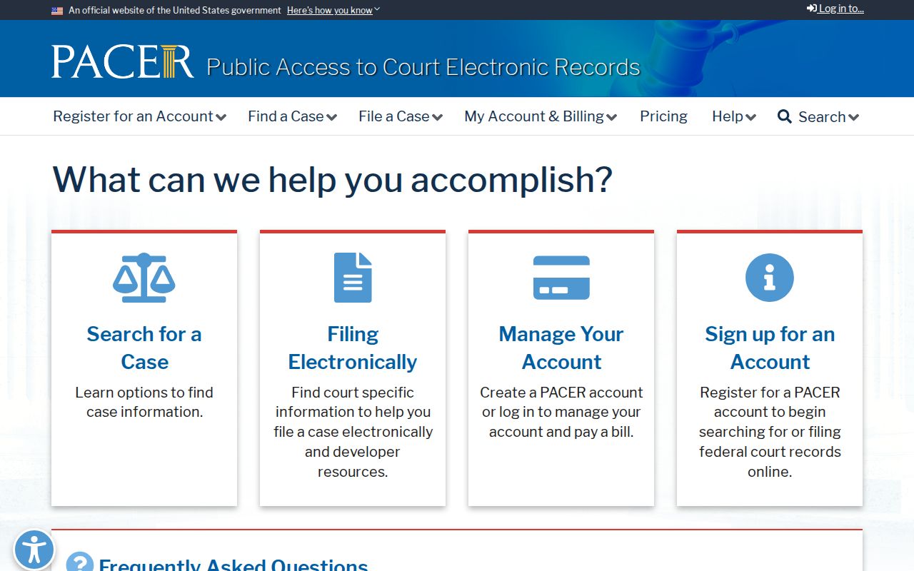 Fair Oaks residents directory reference to PACER federal court access