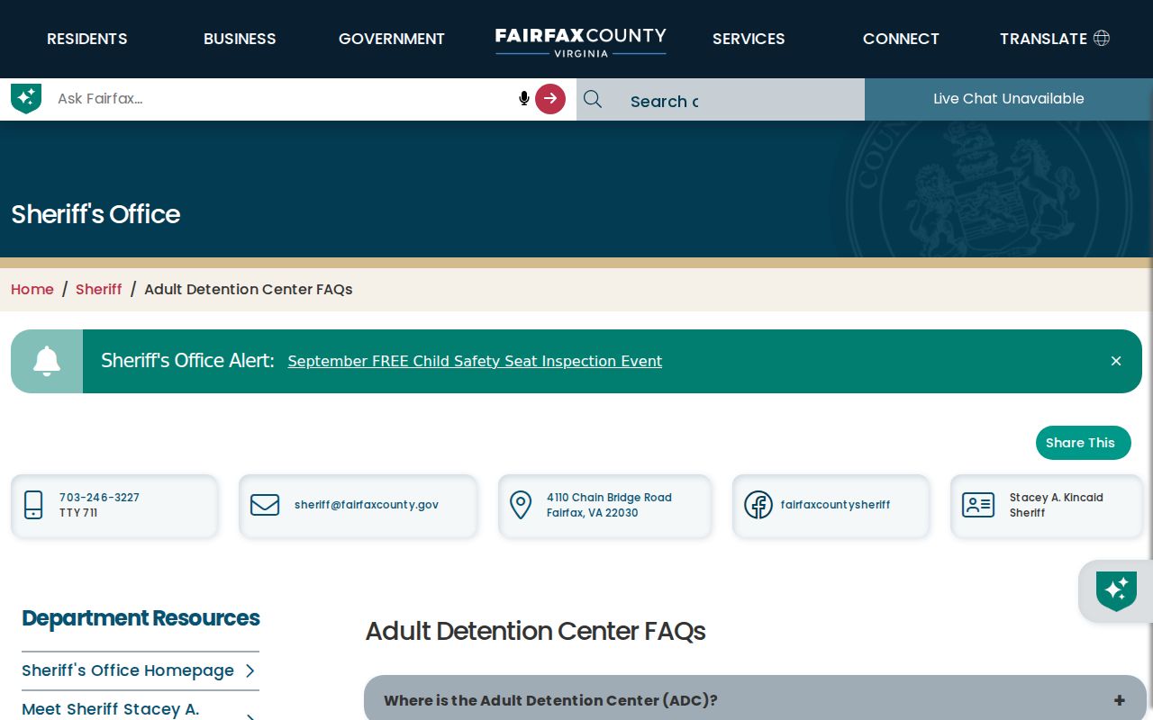 Fair Oaks neighbors privacy boundary shown by Fairfax Adult Detention Center FAQ