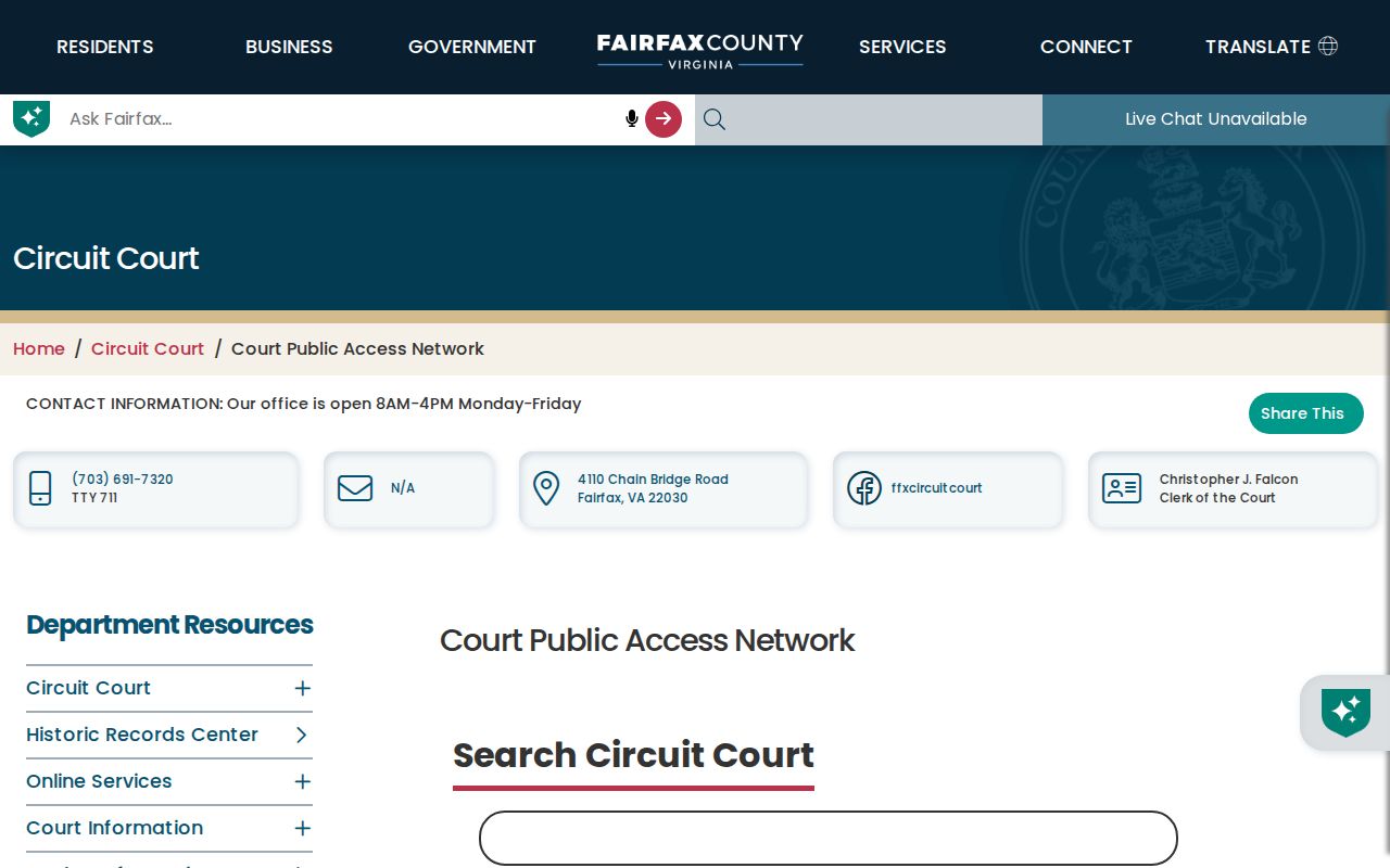 Fair Oaks previous residents Court Public Access Network land-record access