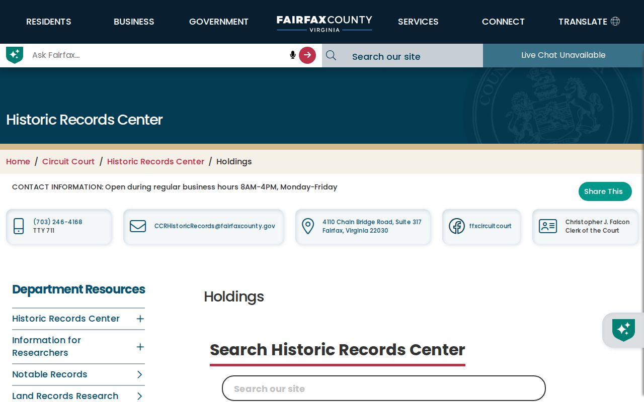 Fair Oaks previous residents Historic Records Center historical holdings