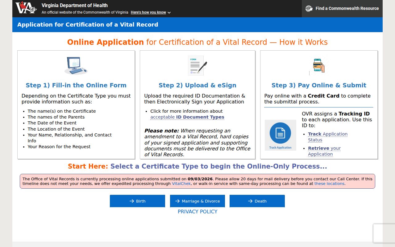Fair Oaks resident lookup access to Virginia vital-record application modules