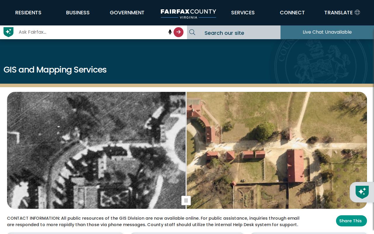 Fair Oaks street directory Fairfax County GIS landing page for Jade and map services