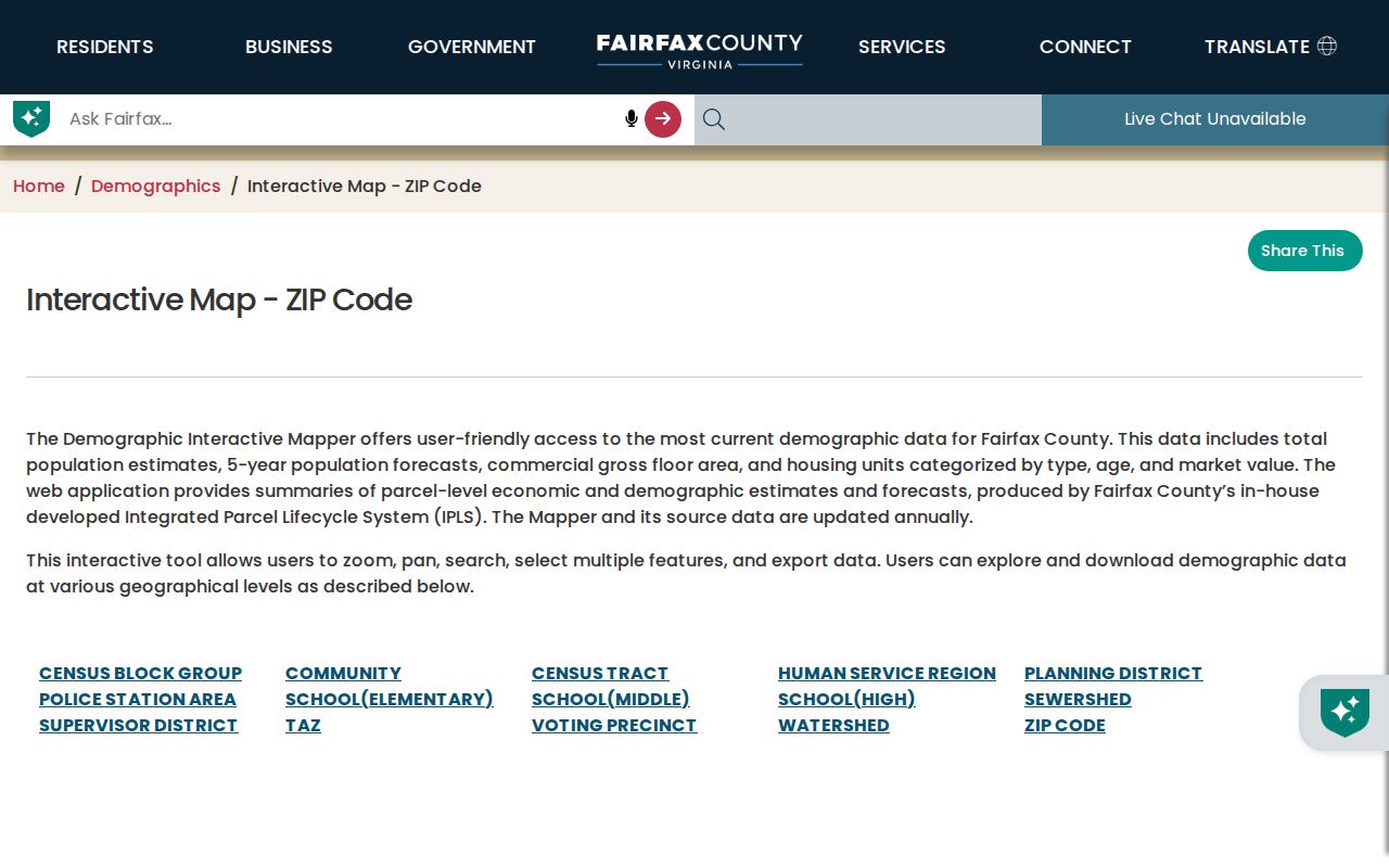 Fair Oaks ZIP code directory Fairfax County interactive ZIP map